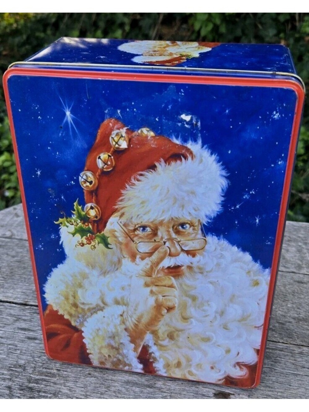 Vintage Santa Claus Tin Cookie Serving Tray Retro. 11x8"